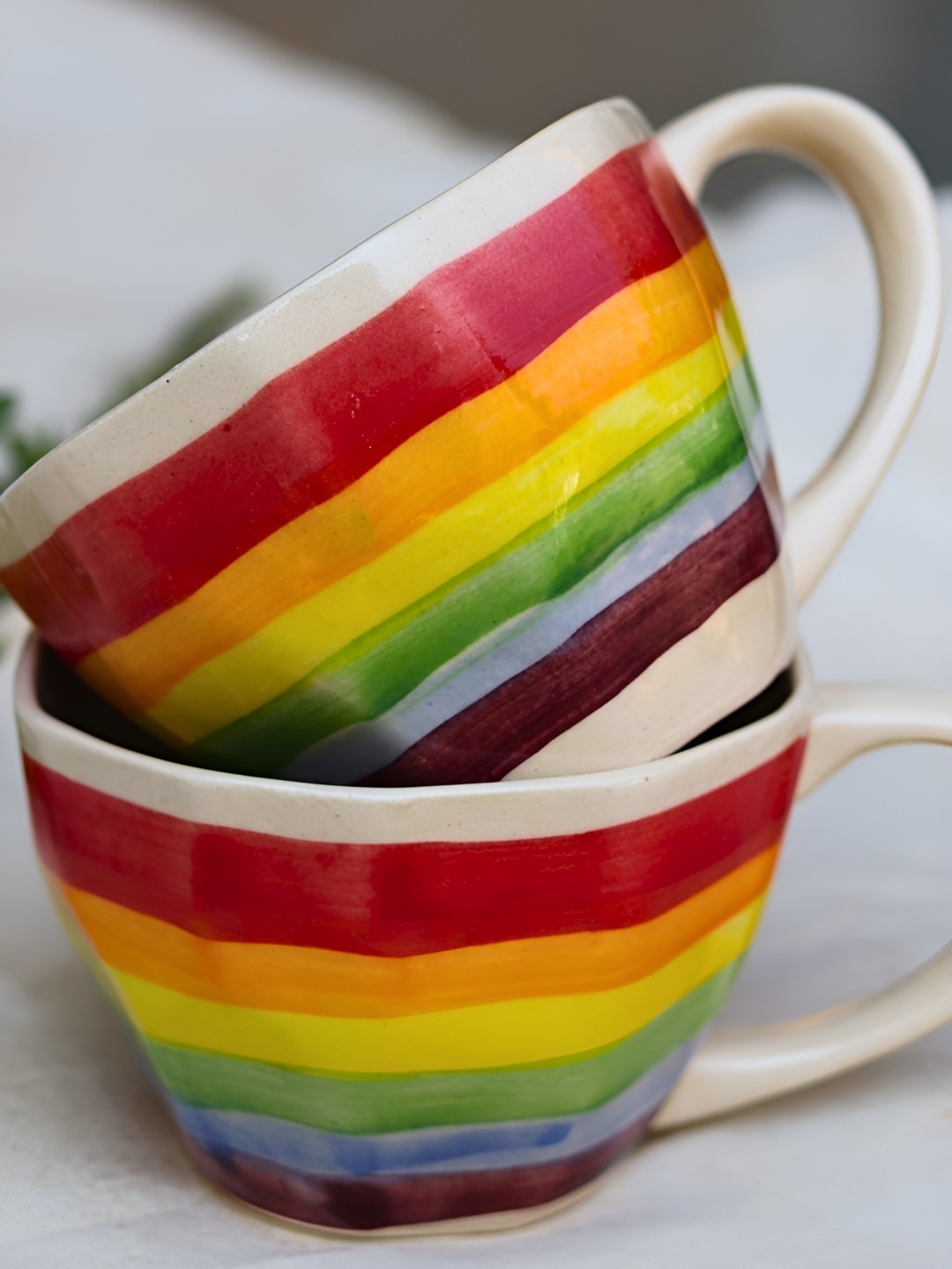 

WEAVING HOMES Red & Yellow 2 Pieces Printed Ceramic Glossy Cups 200ml Each