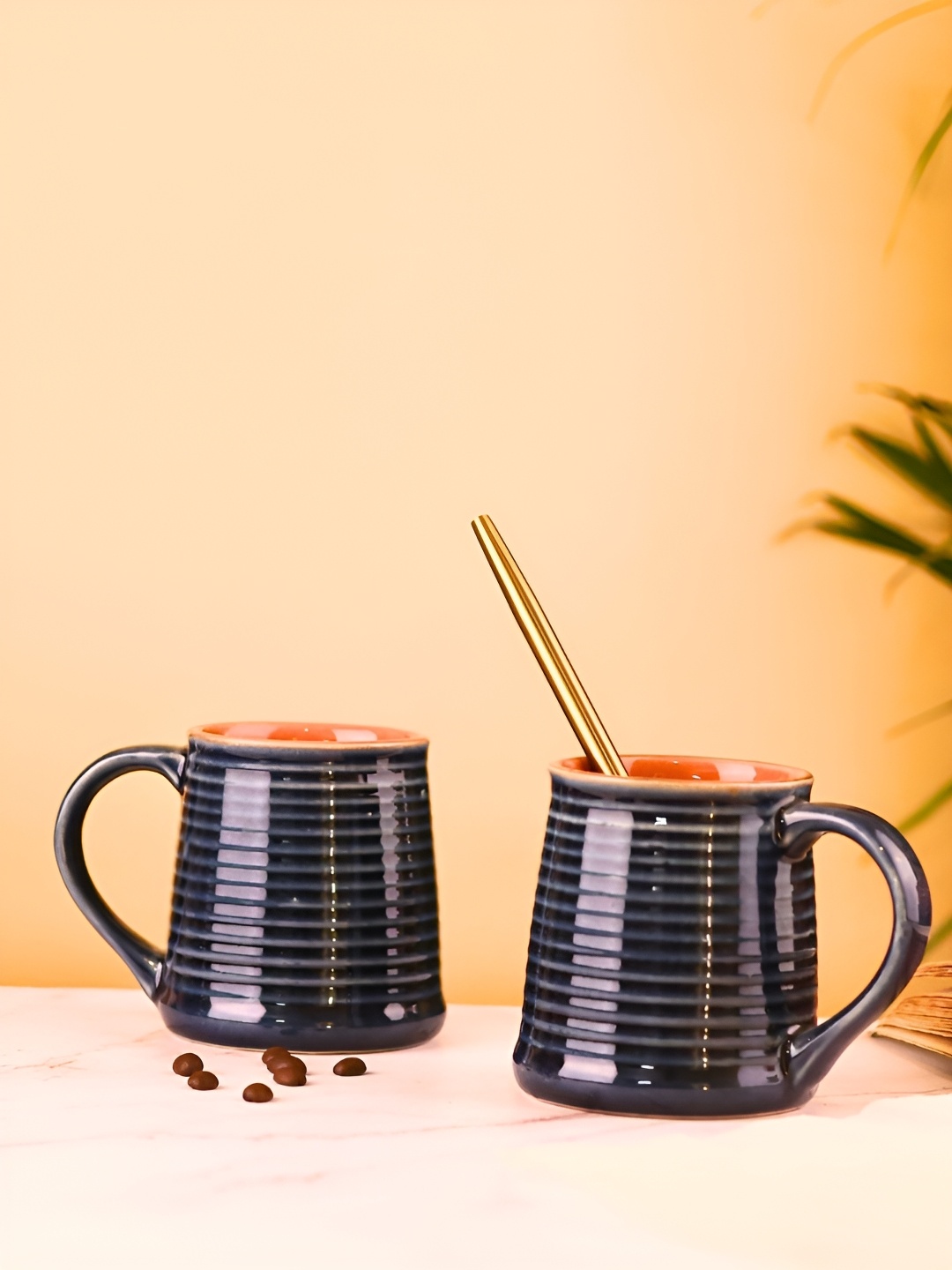 

WEAVING HOMES Black & Red 2 Pieces Ceramic Glossy Mugs 290ml Each