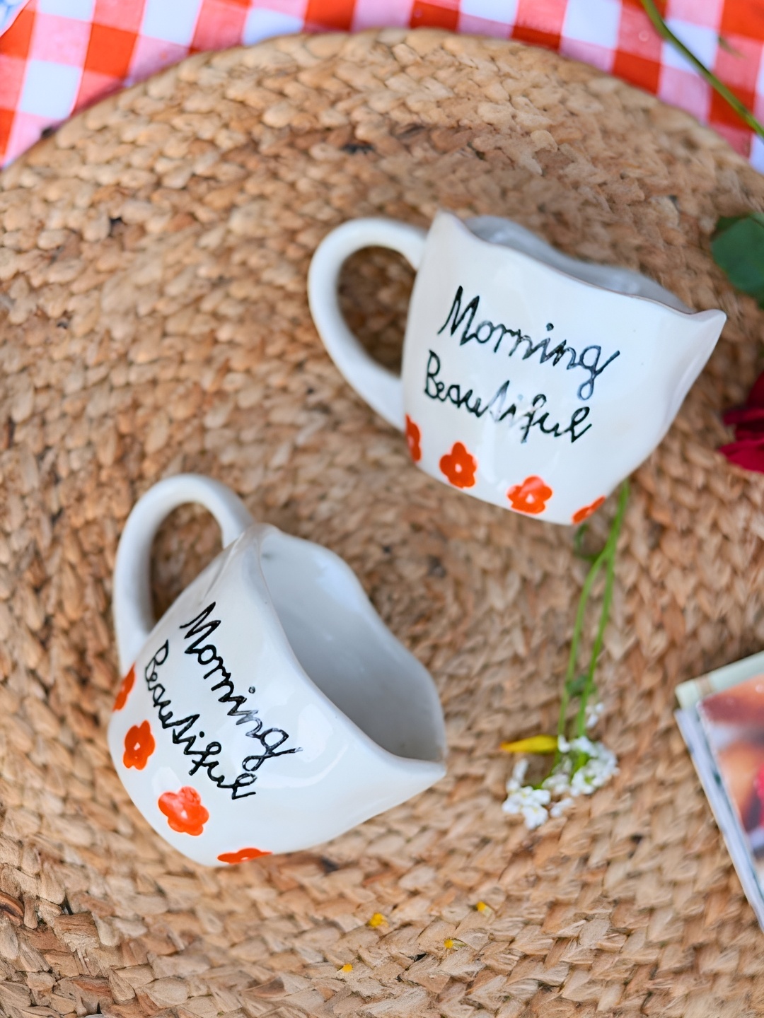

WEAVING HOMES White & Black 2 Pieces Printed Ceramic Glossy Mugs 200ml Each
