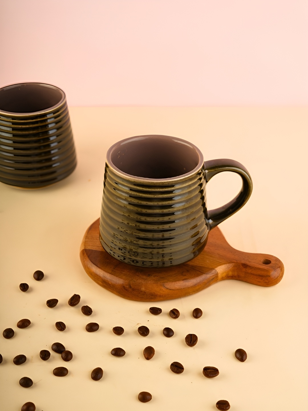 

WEAVING HOMES Black 2 Pieces Textured Ceramic Glossy Mugs 230 ml Each