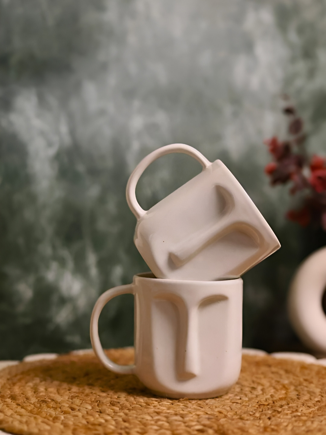 

WEAVING HOMES White 2 Pieces Ceramic Glossy Mugs 300ml