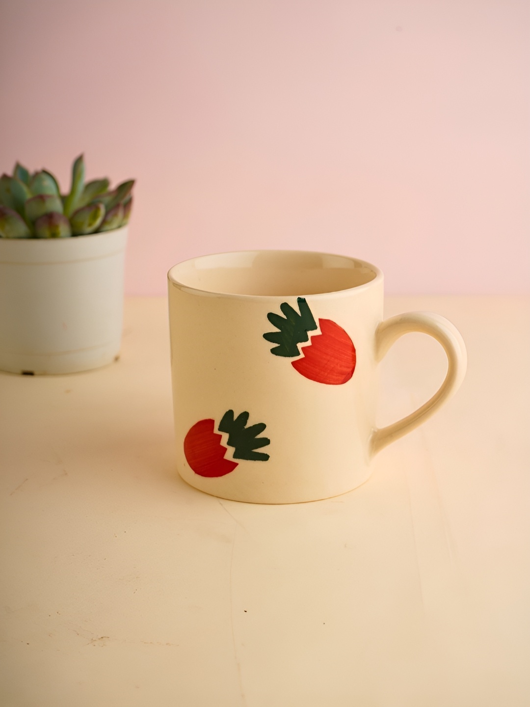 

WEAVING HOMES White & Red Printed Ceramic Glossy Mugs 230 ml