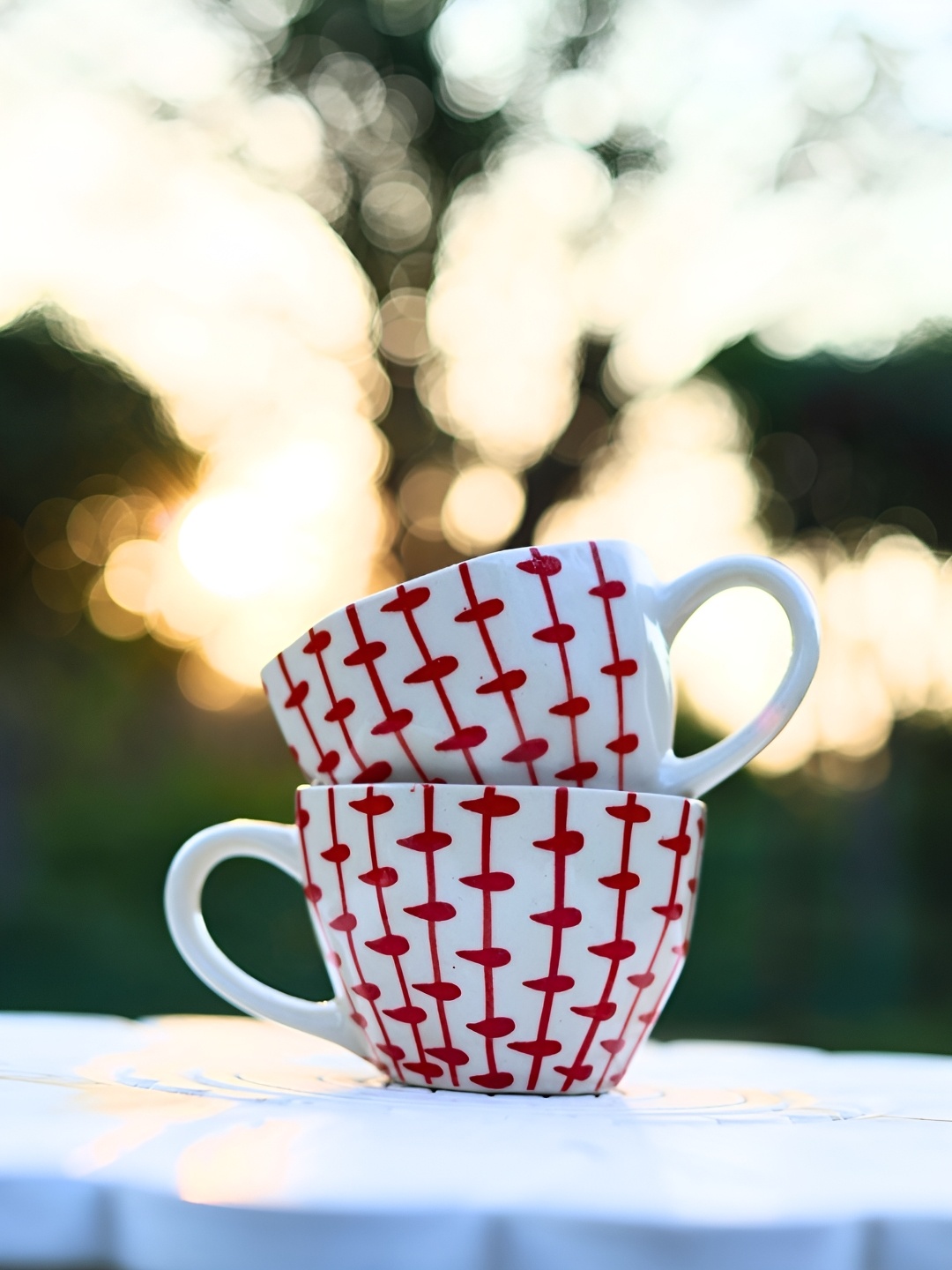

WEAVING HOMES Red & White Printed Ceramic Glossy Cups 250 ml