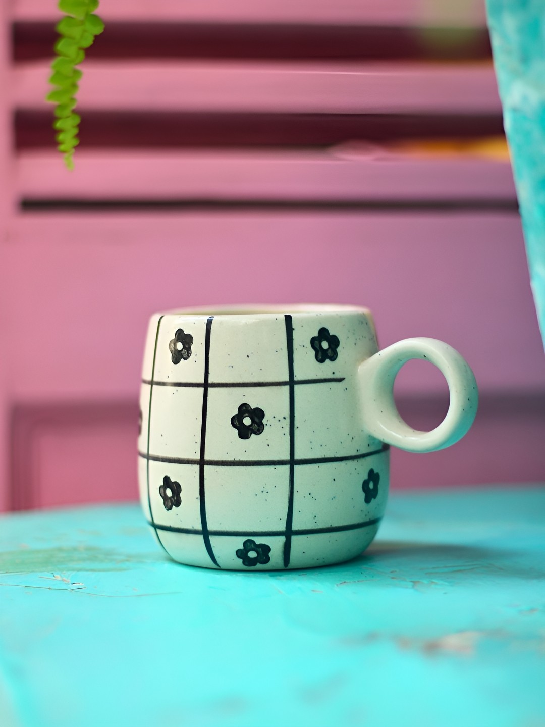 

WEAVING HOMES White & Black Printed Ceramic Glossy Cups 200 ml