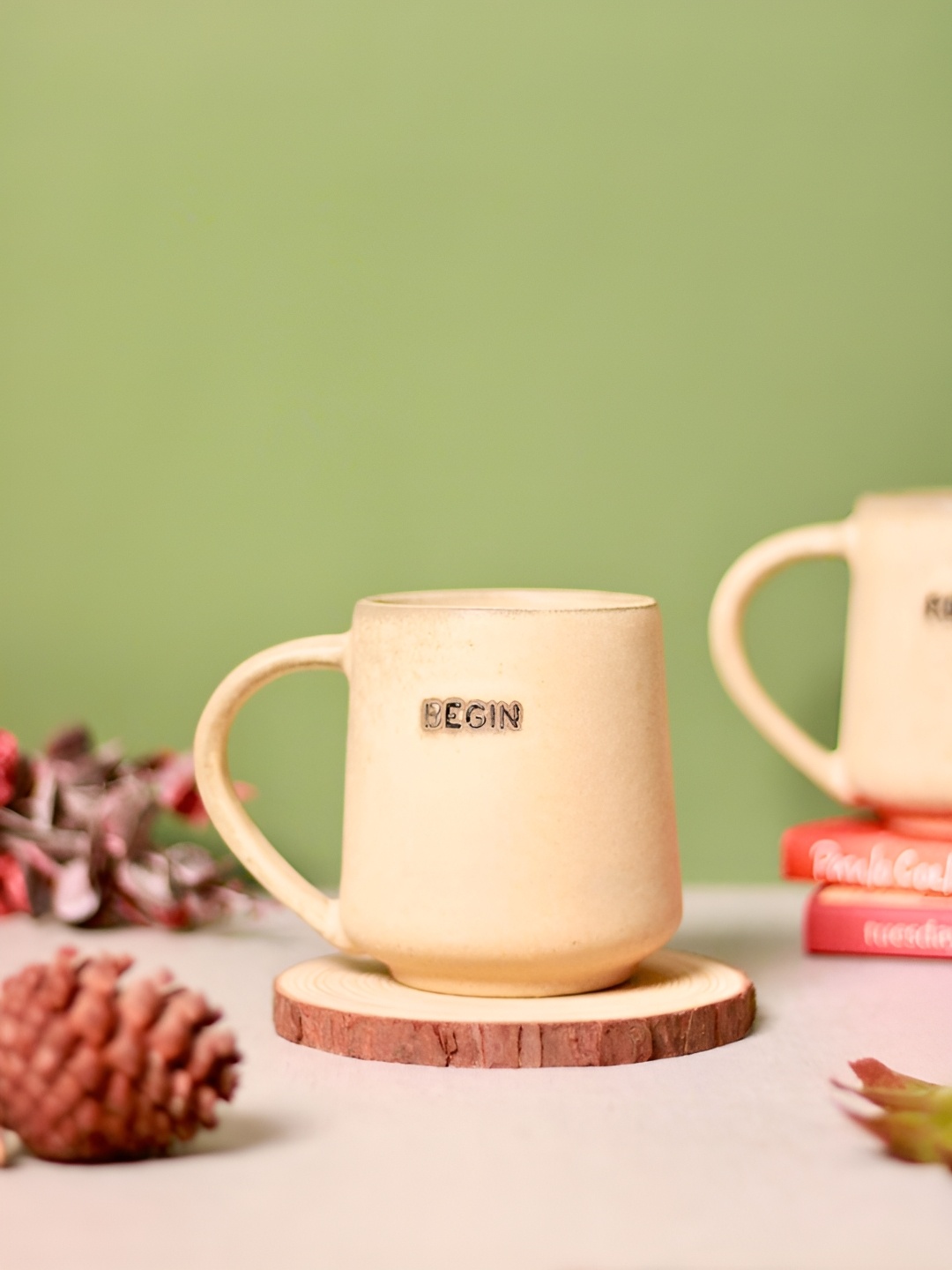 

WEAVING HOMES Cream Printed Ceramic Glossy Mugs 320 ml