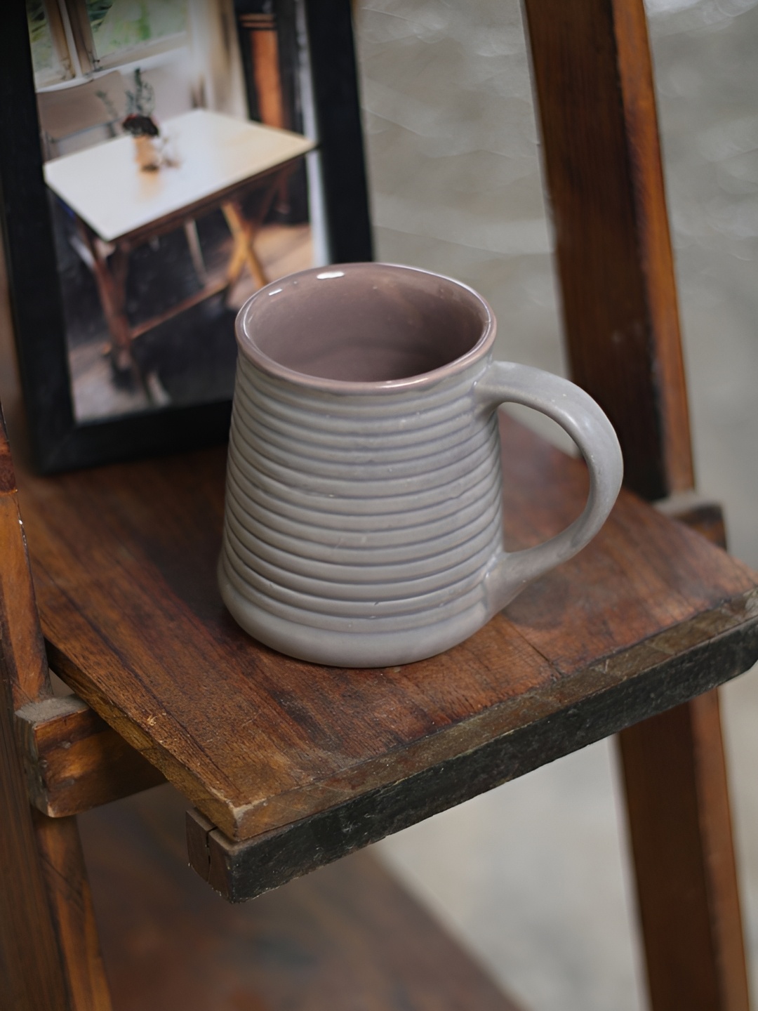 

WEAVING HOMES Grey Textured Ceramic Glossy Mugs 300 ml