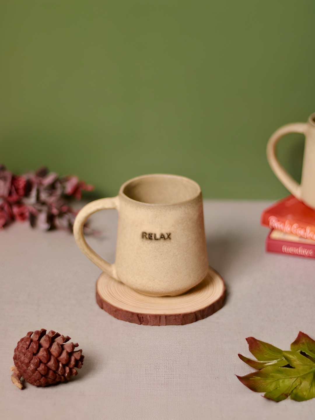 

WEAVING HOMES Cream Printed Ceramic Glossy Mug 300 ml