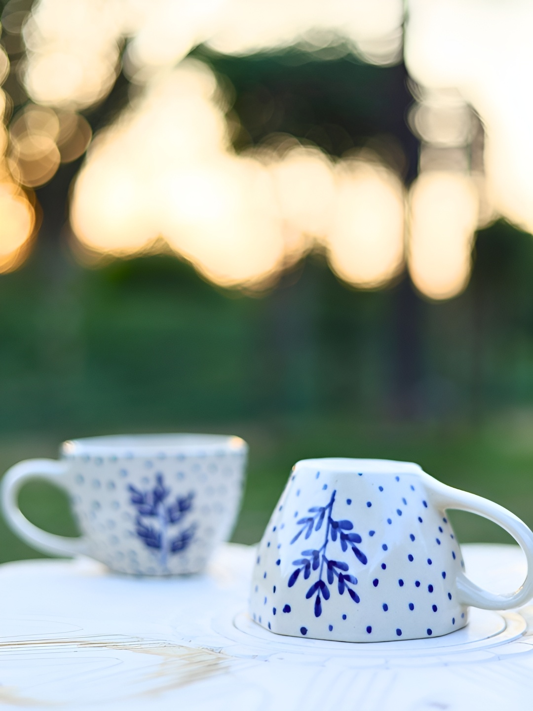 

WEAVING HOMES White & Blue 2 Pieces Floral Printed Ceramic Glossy Cups 210 ml Each
