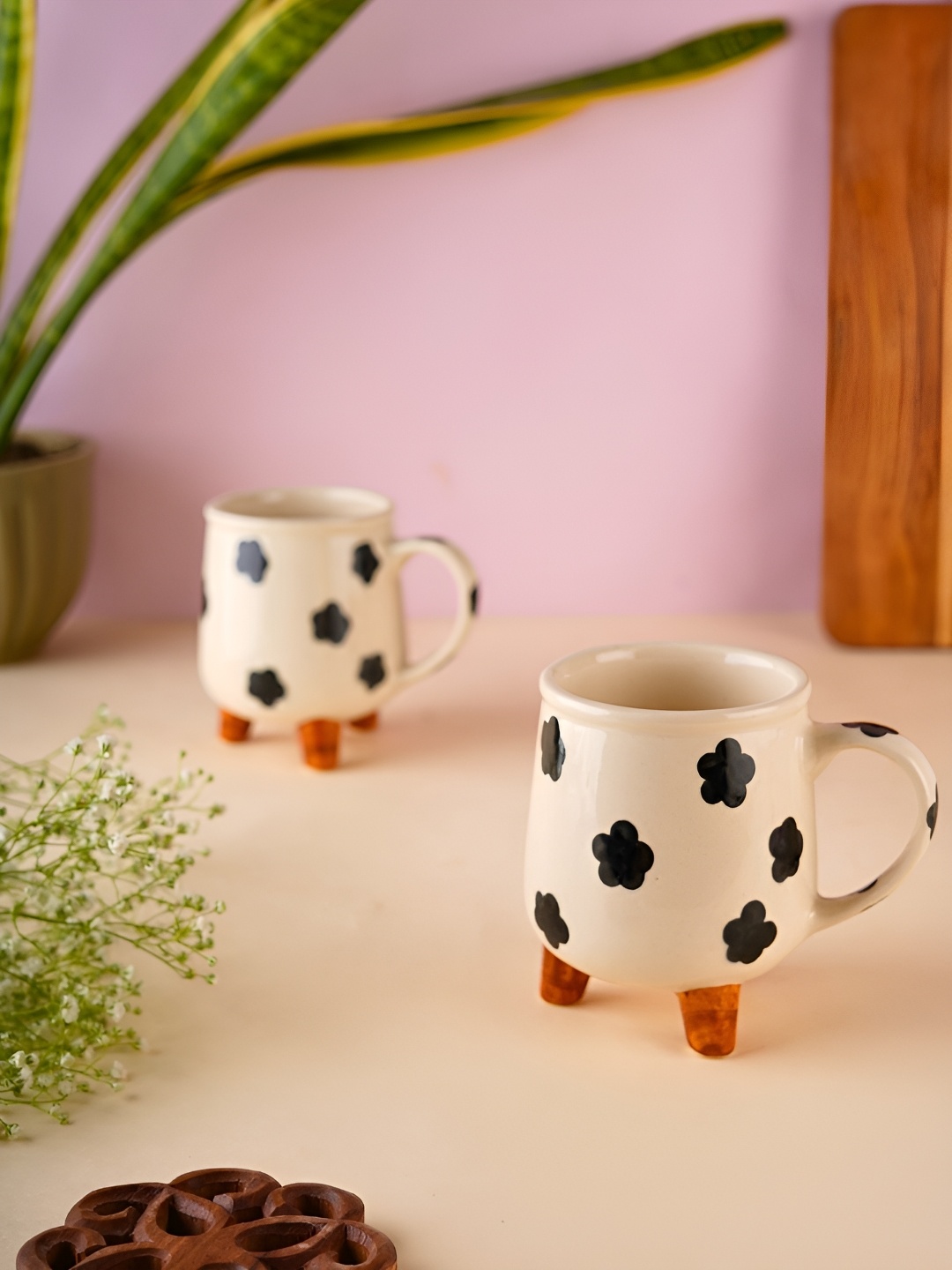 

WEAVING HOMES White & Black 2 Pieces Printed Ceramic Glossy Mugs 250 ml Each