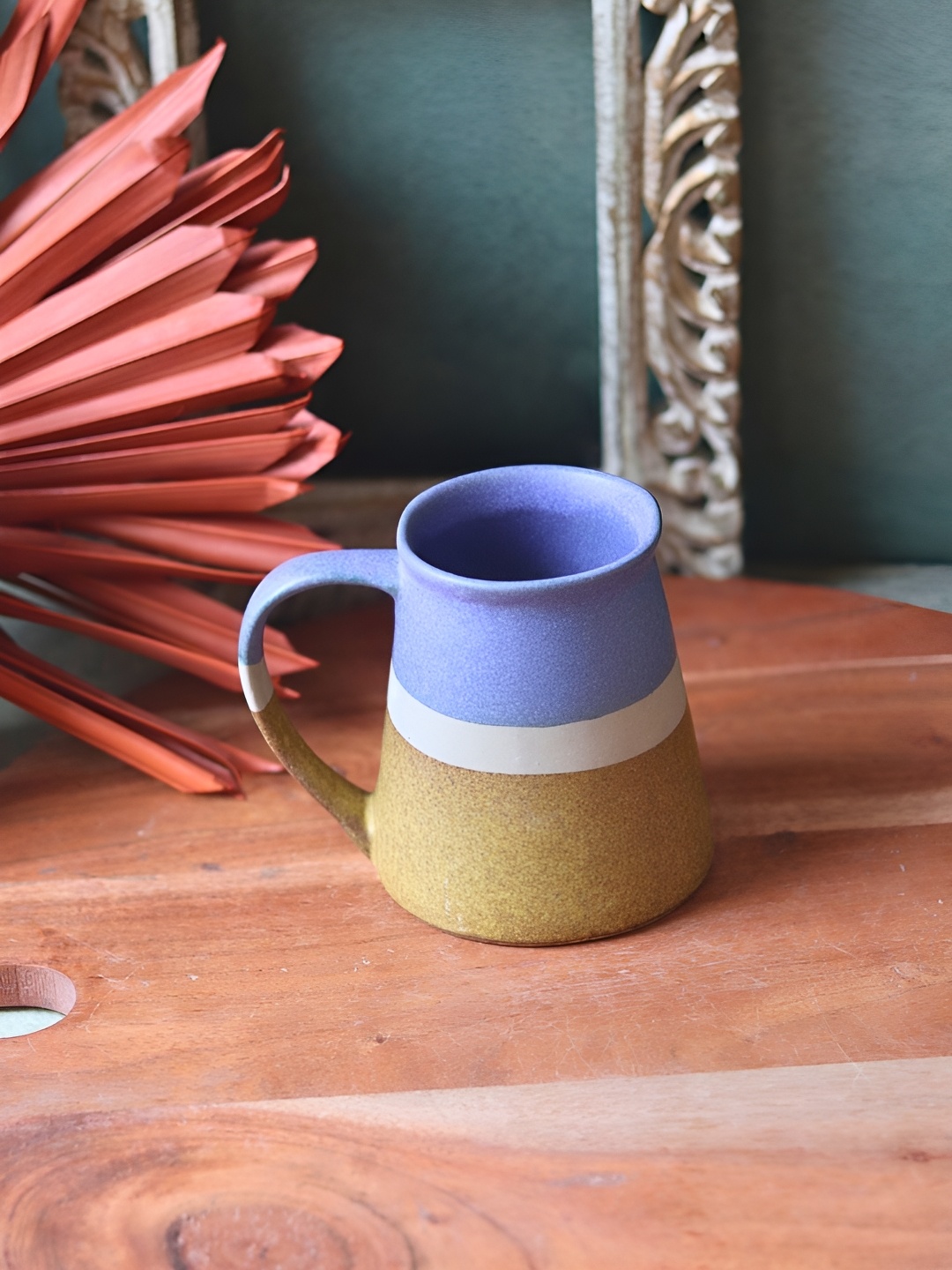 

WEAVING HOMES Blue & White Colorblocked Ceramic Glossy Mug 250 ml