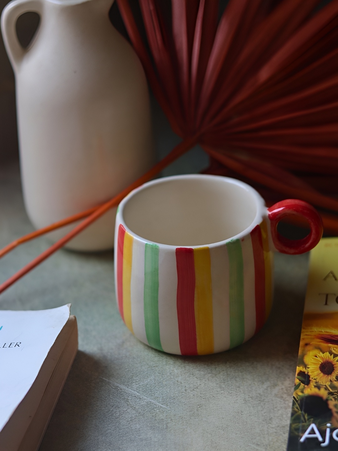 

WEAVING HOMES Red & Green Hand Painted Printed Ceramic Glossy Mugs 230 ml