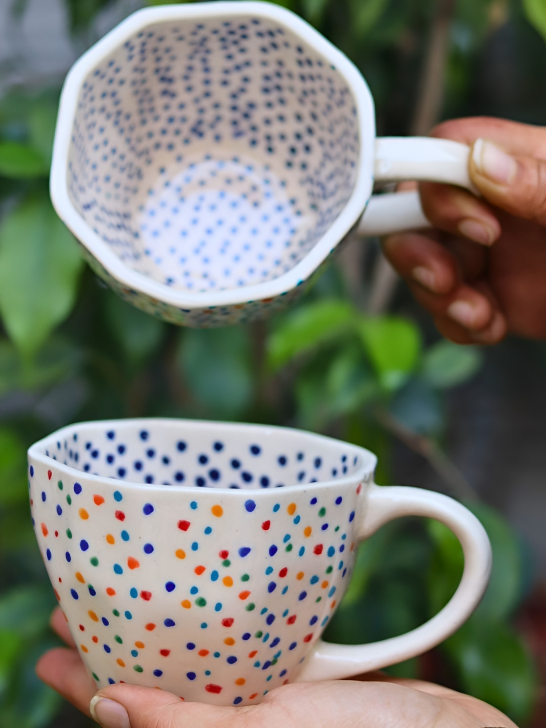 

WEAVING HOMES White & Blue 2 Pieces Hand Painted Printed Ceramic Glossy Mugs 200 ml