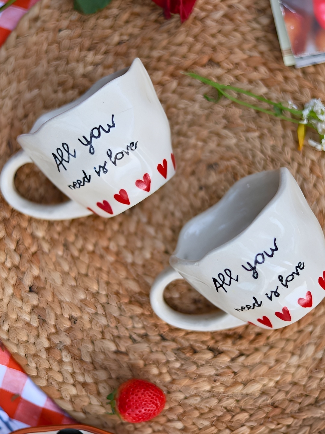 

WEAVING HOMES White & Black 2 Pieces Printed Ceramic Glossy Mugs 200 ml