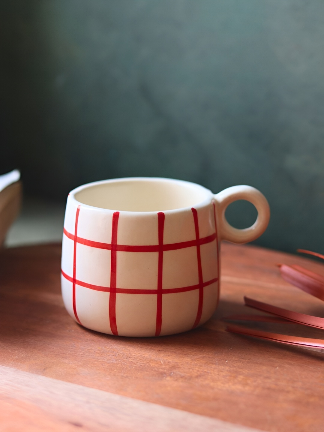 

WEAVING HOMES Red & White Printed Ceramic Glossy Cups 230ml