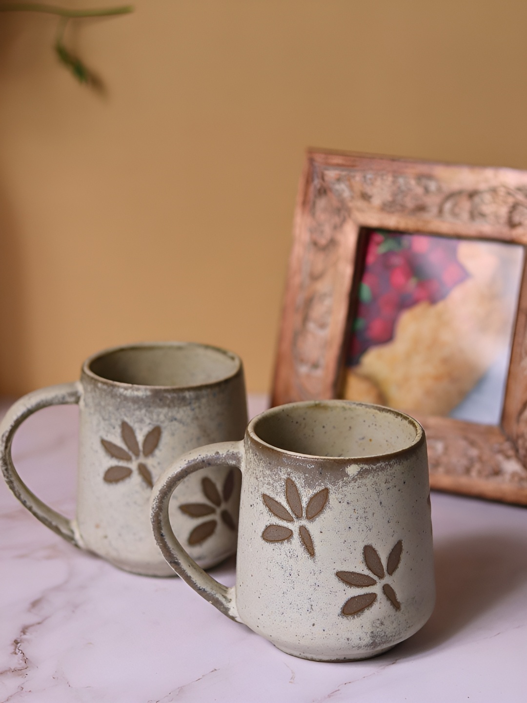 

WEAVING HOMES Grey 2 Pieces Floral Printed Ceramic Glossy Mugs 260ml