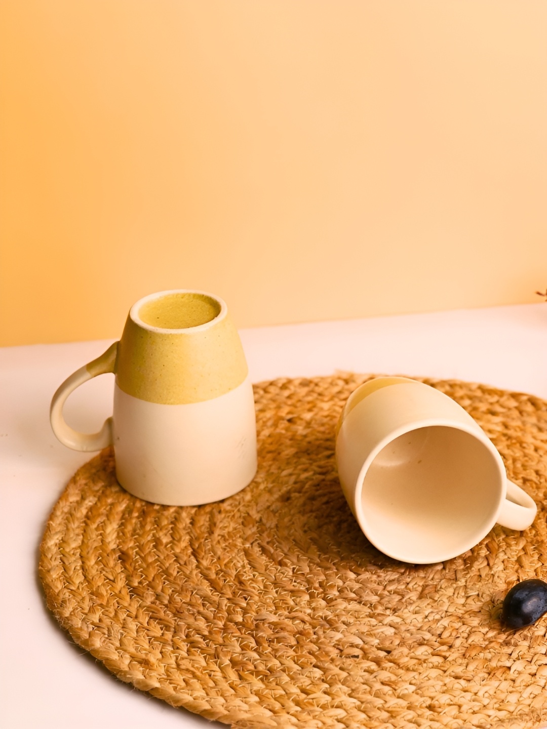 

WEAVING HOMES White & Yellow 2 Pieces Printed Ceramic Glossy Mugs 340ml