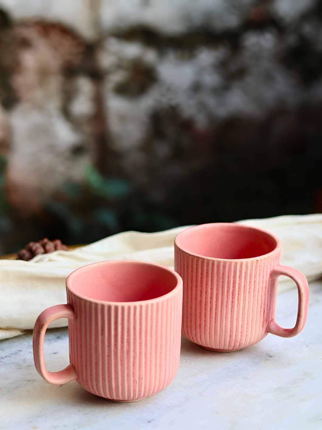 

WEAVING HOMES Pink 2 Pieces Ceramic Matte Mugs 280ml