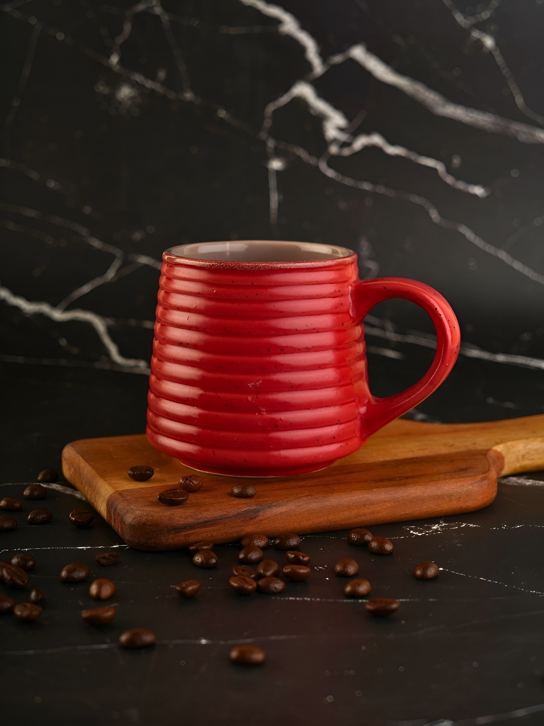 

WEAVING HOMES Red Textured Ceramic Glossy Mugs