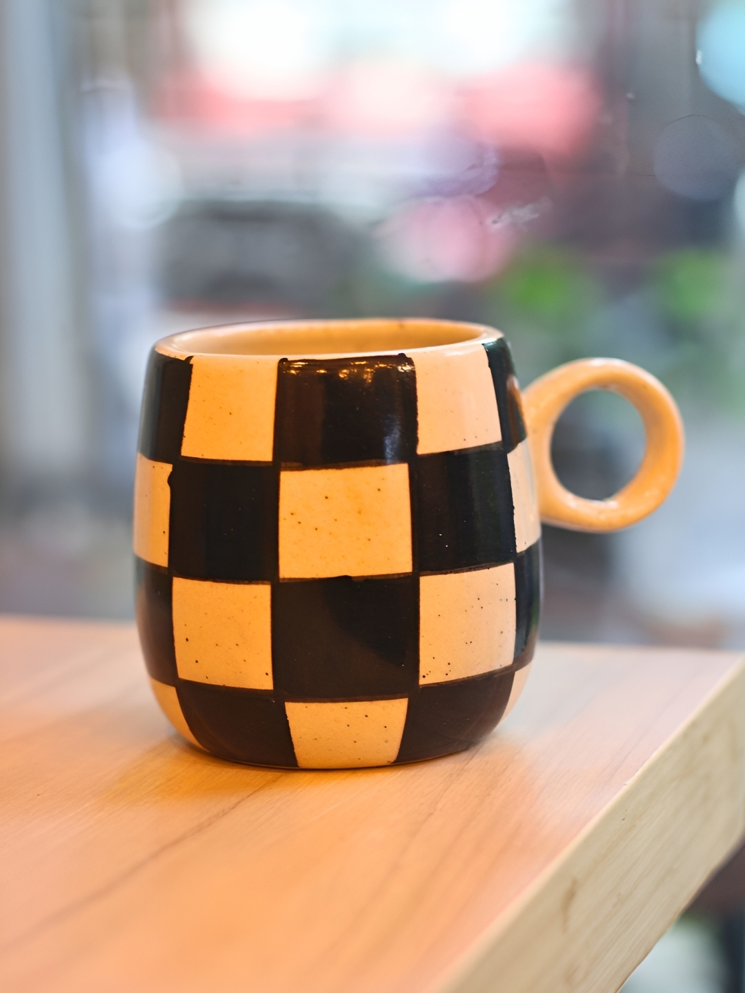 

WEAVING HOMES Beige & Black Printed Ceramic Glossy Finished Mugs 200 ml