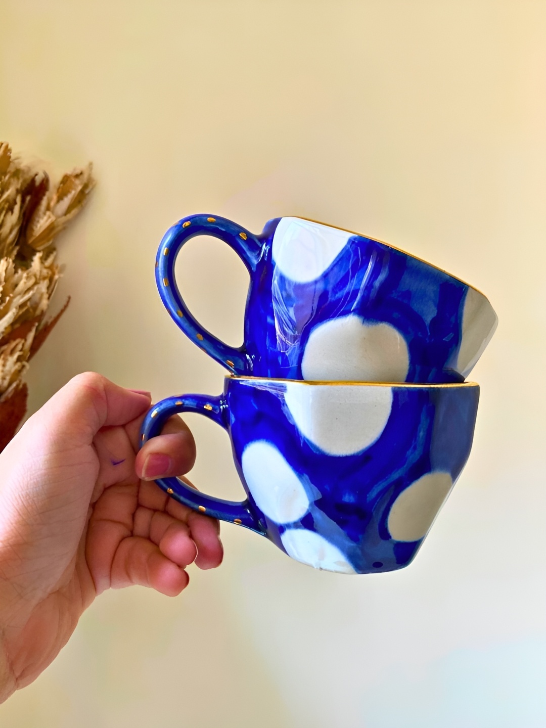 

WEAVING HOMES Blue 2 Pieces Printed Microwave Safe Glossy Ceramic Mugs 200 ml Each