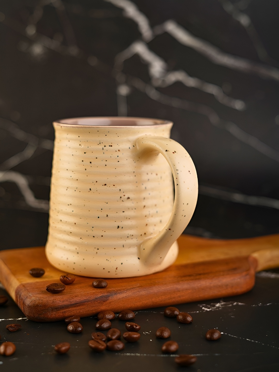 

WEAVING HOMES Cream & Brown Textured Ceramic Matte Finished Mug 200 ml