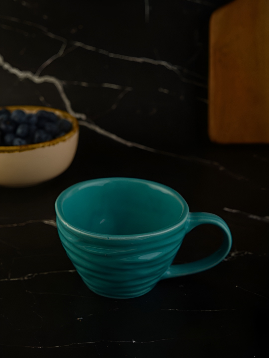 

WEAVING HOMES Blue Textured Ceramic Glossy Finished Mug 230 ml
