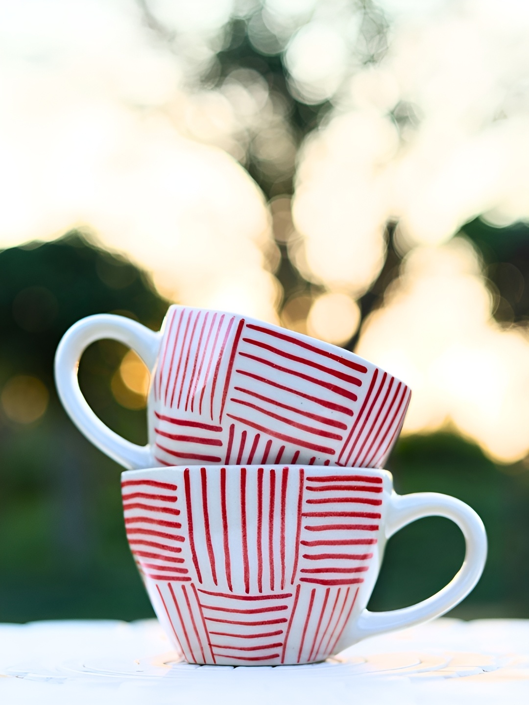 

WEAVING HOMES White & Red 2 Pieces Printed Ceramic Glossy Mugs 230 ml each