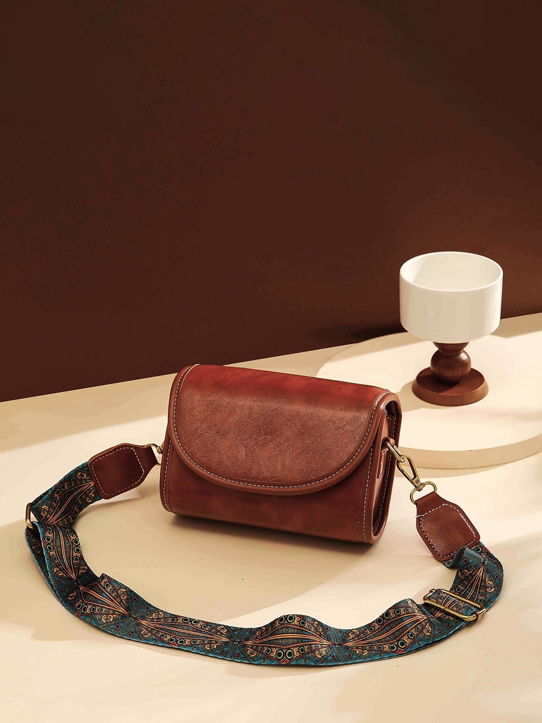 

Diva Dale PU Structured Satchel with Applique, Brown