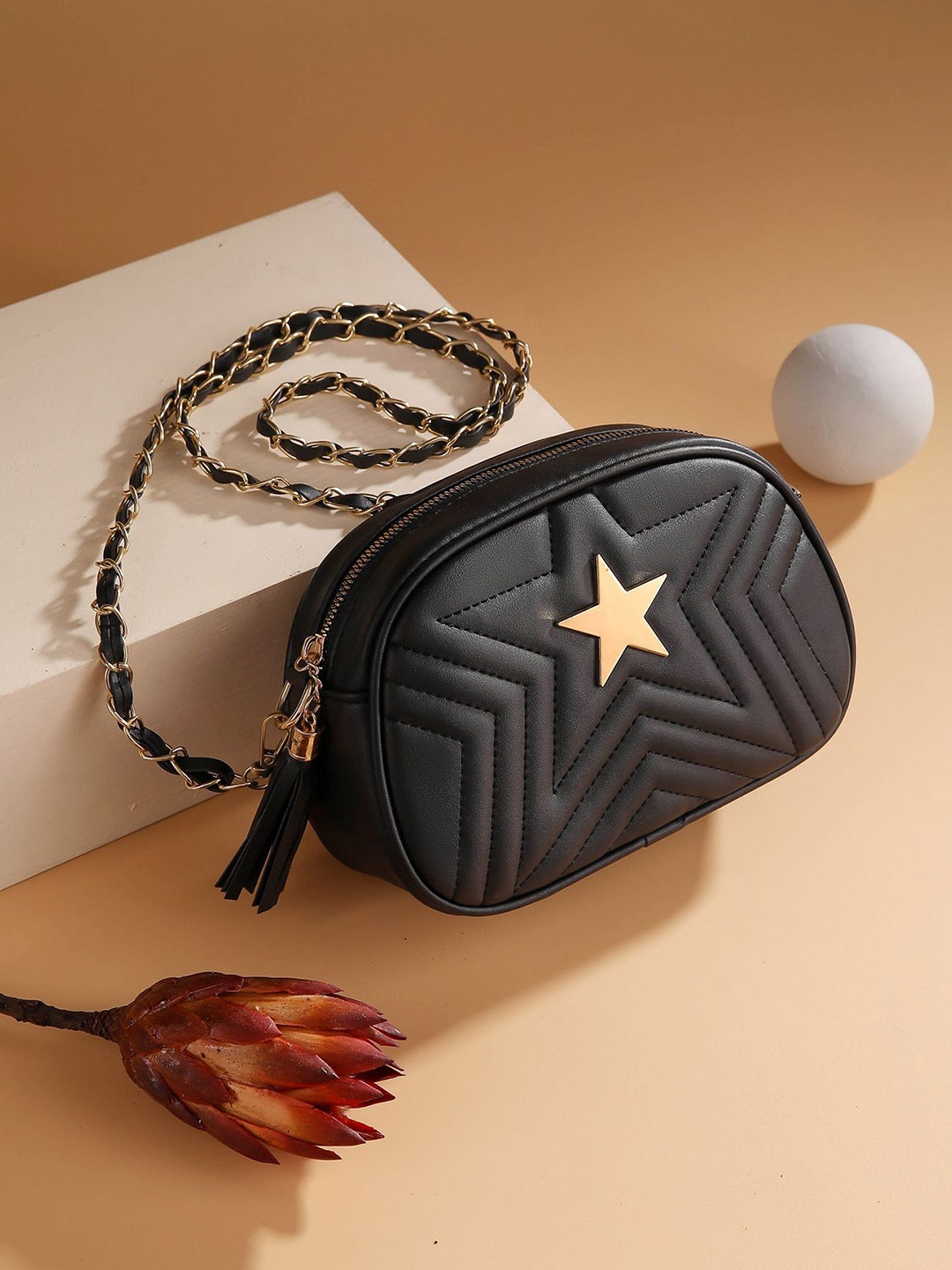 

Diva Dale PU Structured Sling Bag with Tasselled, Black