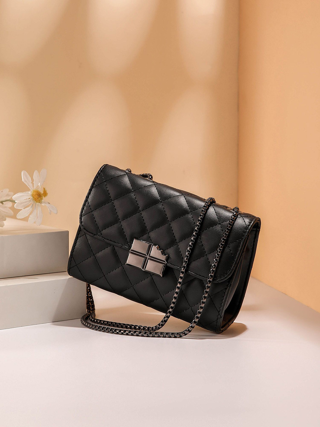 

Diva Dale Women Structured Sling Bag with Quilted, Black