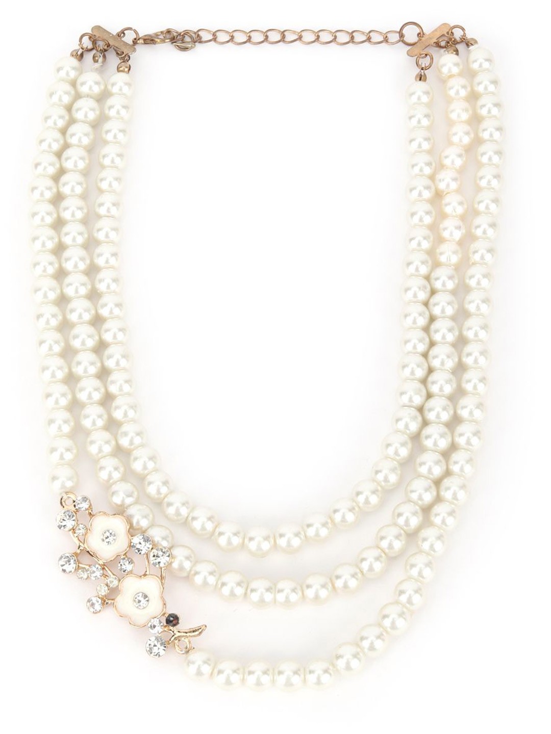 

ODETTE Gold-Plated Stones Studded & Faux Pearls Beaded Choker Necklace