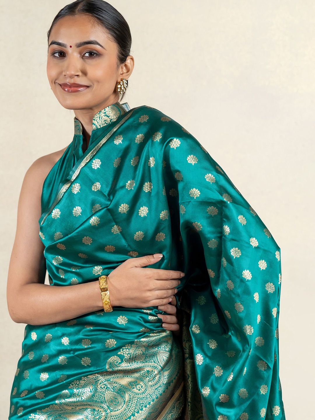 

Subham Ethnic Motifs Woven Designed Zari Saree, Teal