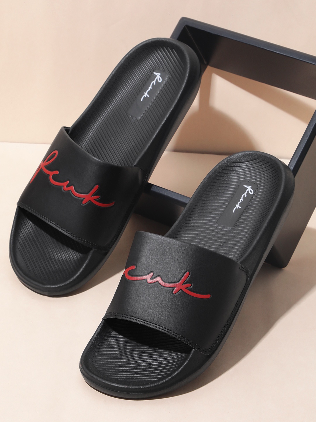 

FCUK Men Brand Logo Printed Sliders, Black