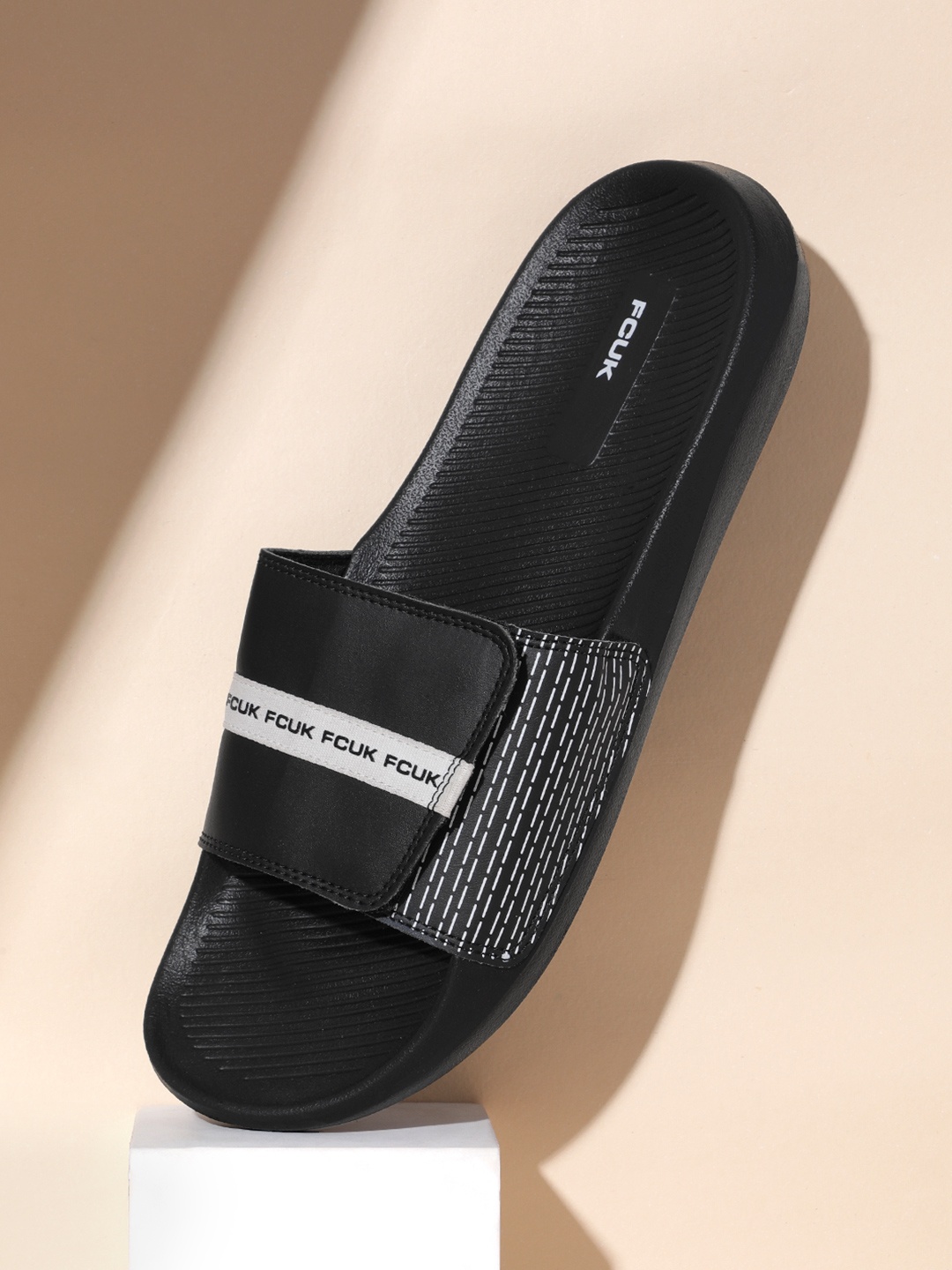 

FCUK Men Brand Logo Printed Sliders, Black