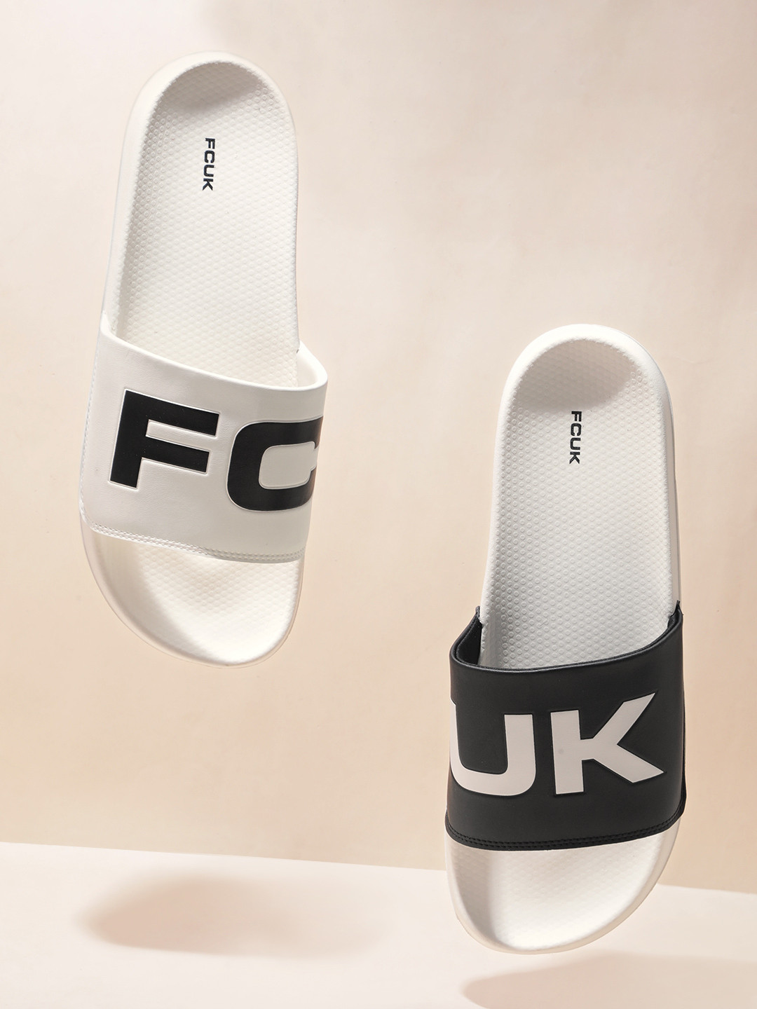 

FCUK Men Brand Logo Print Sliders, White