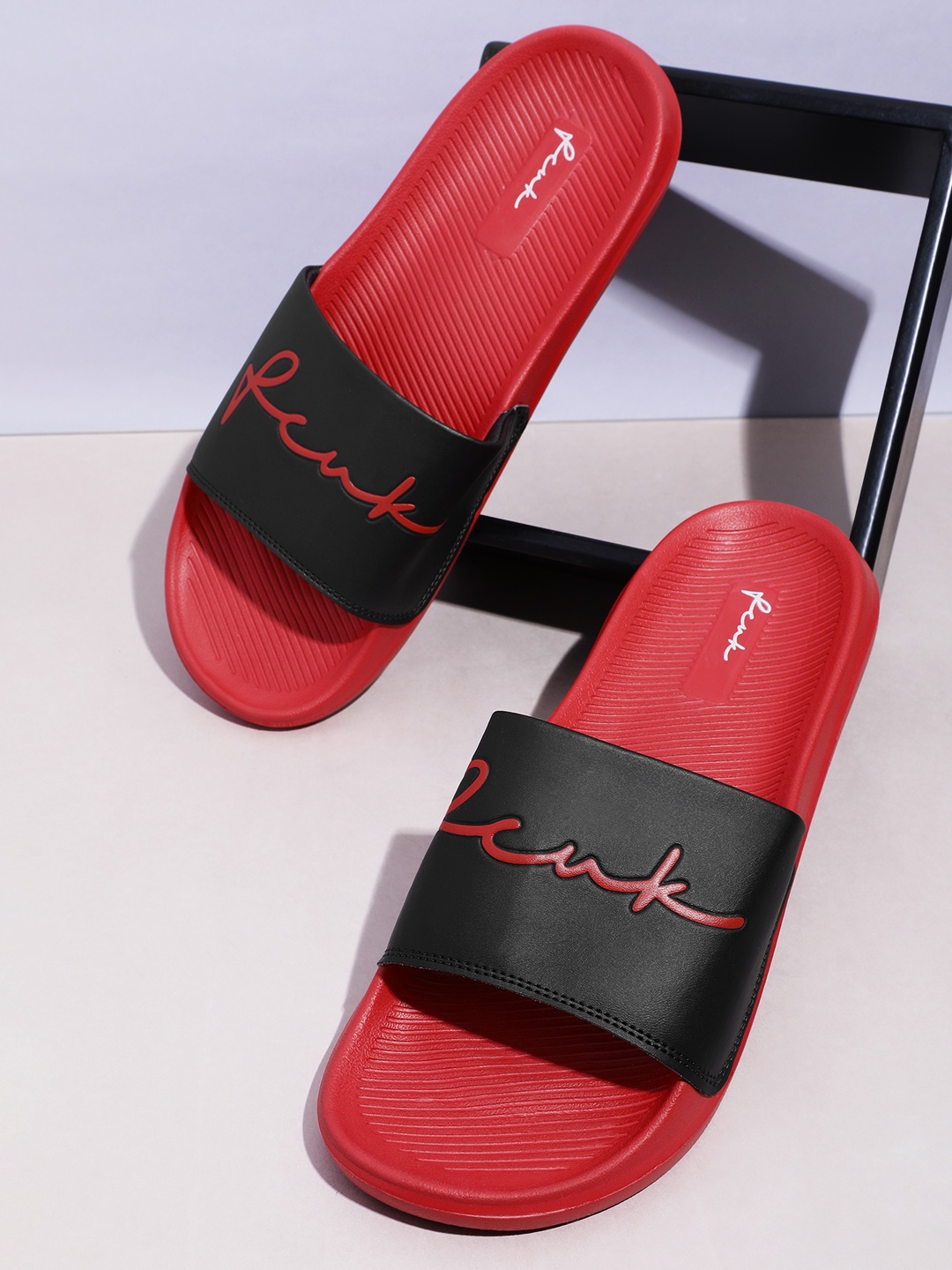 FCUK Men Brand Logo Printed Sliders, Red