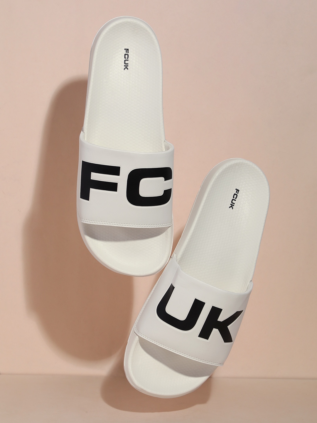 

FCUK Men Brand Logo Print Sliders, White