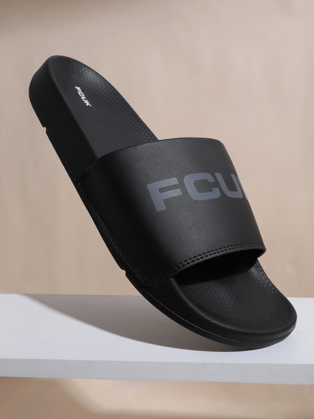 

FCUK Men Brand Logo Printed Sliders, Black