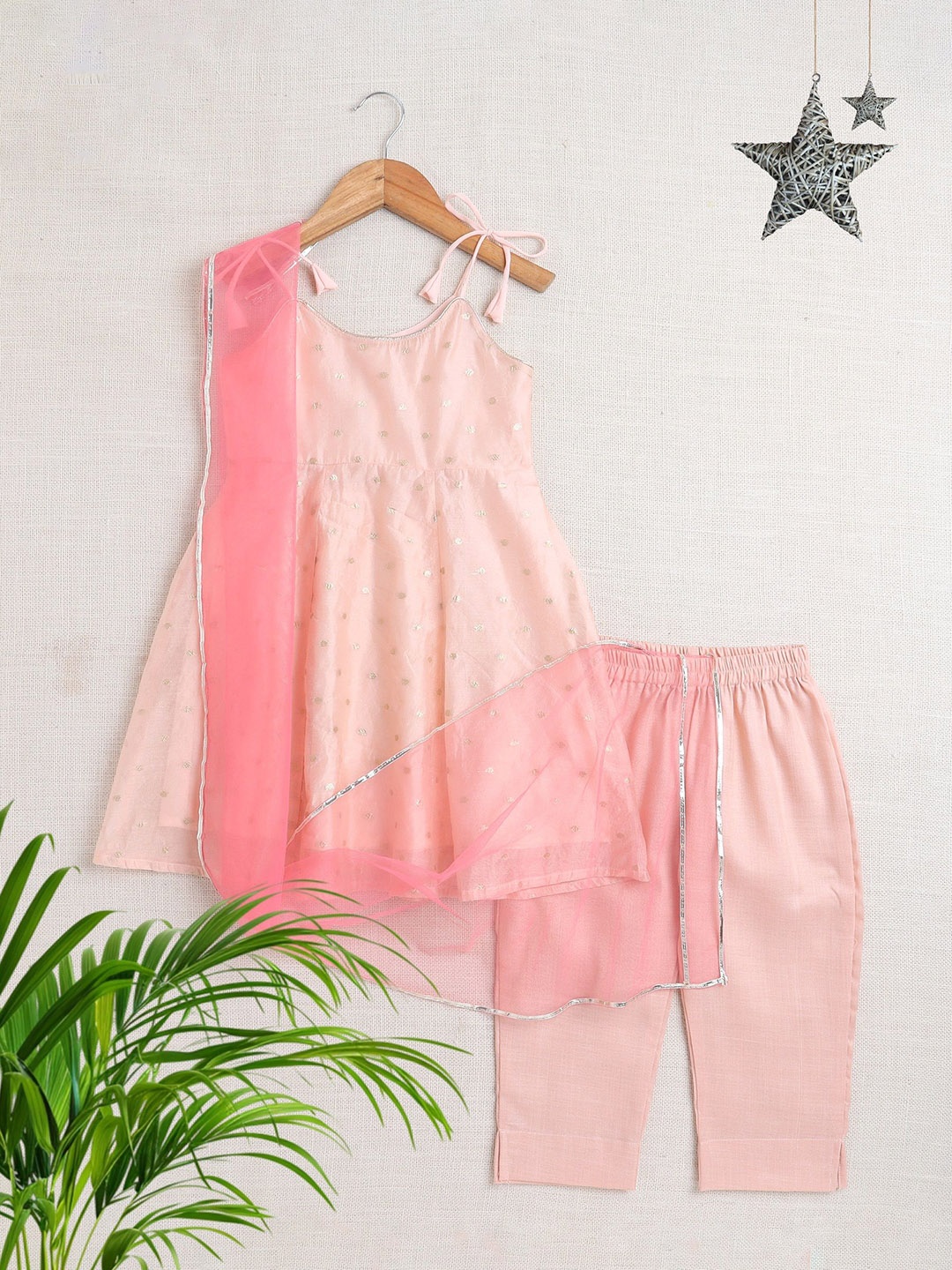 

The Magic Wand Girls Geometric Woven Design A-Line Kurta With Salwar & Dupatta, Peach