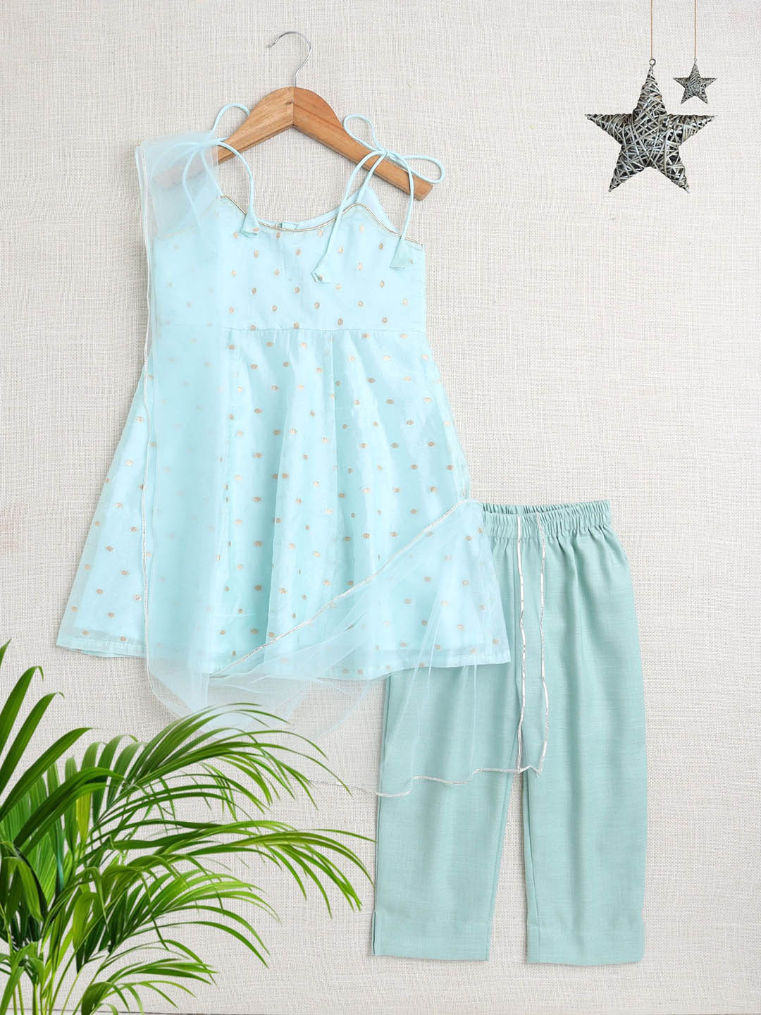 

The Magic Wand Girls Geometric Woven Design A-Line Kurta With Salwar & Dupatta, Turquoise blue
