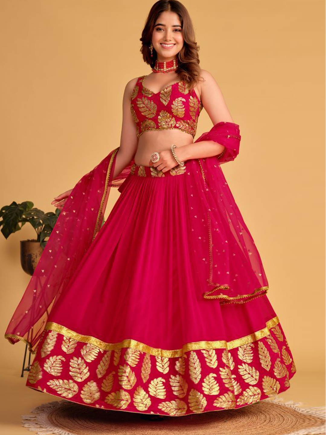 

KALINI Embroidered Sequinned Semi-Stitched Lehenga & Unstitched Blouse With Dupatta, Pink