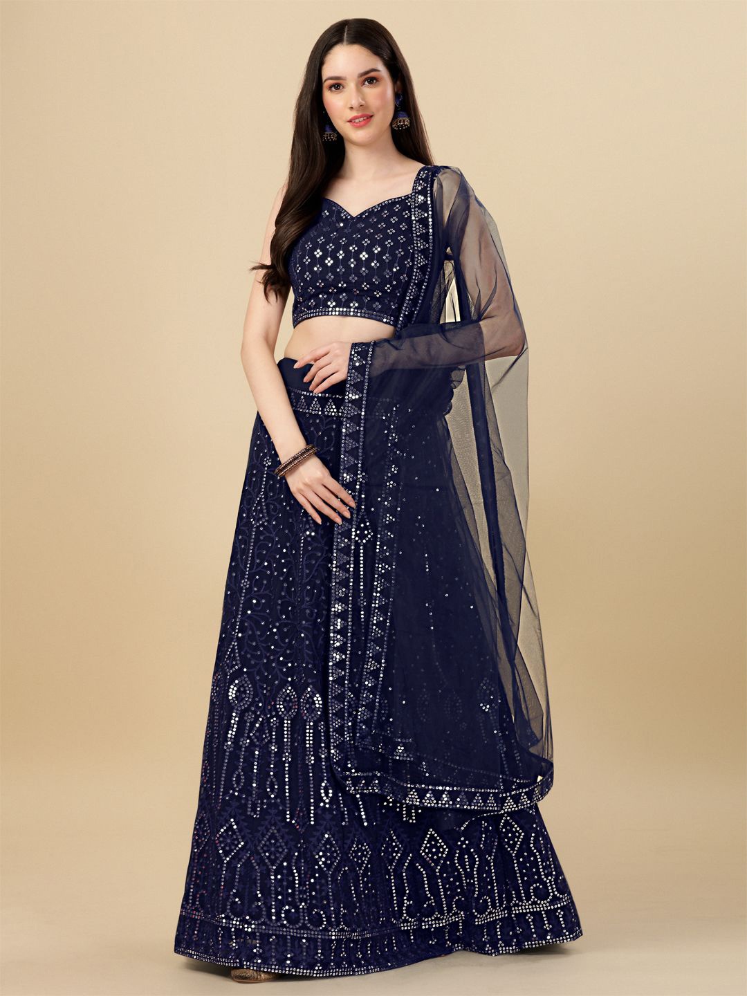 

KALINI Embroidered Beads and Stones Semi-Stitched Lehenga & Unstitched Blouse With Dupatta, Blue