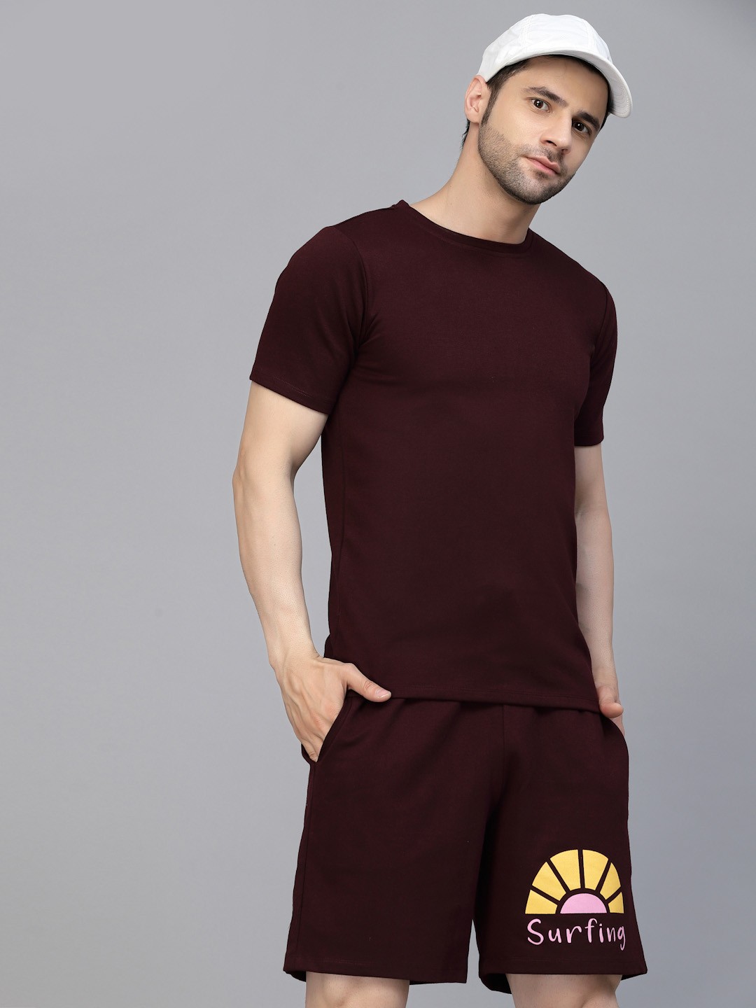 

Rigo Plus Size Printed T-Shirt & Shorts Co-Ord Set, Maroon