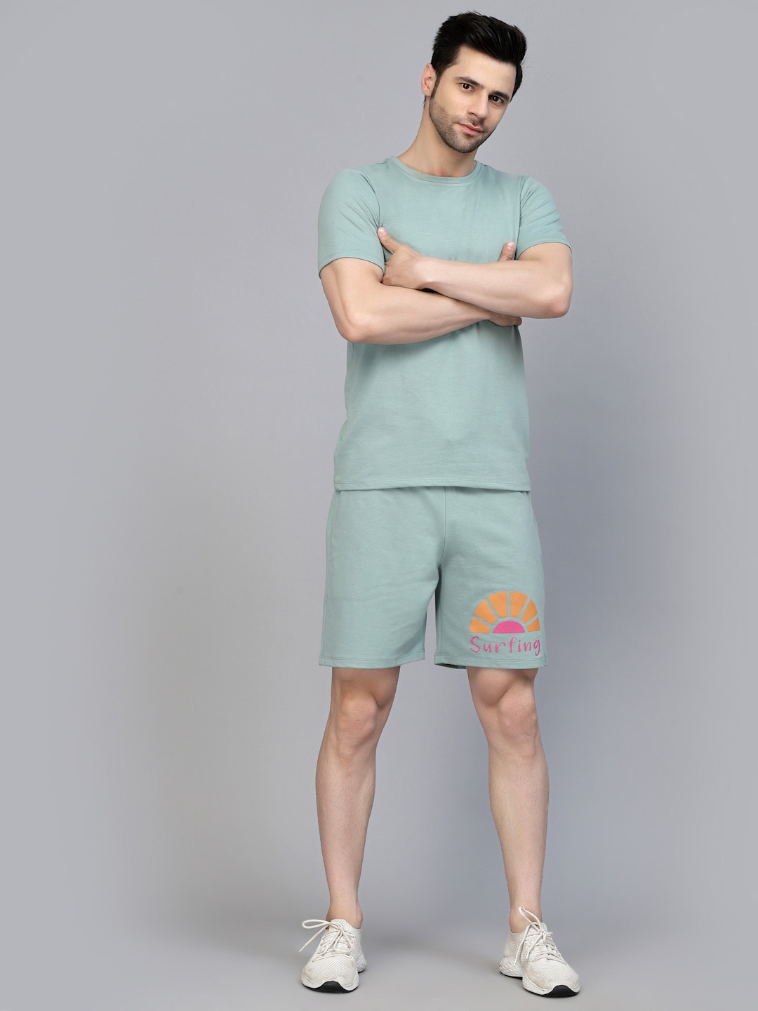 

Rigo Printed Pure Cotton T- Shirt With Shorts, Green