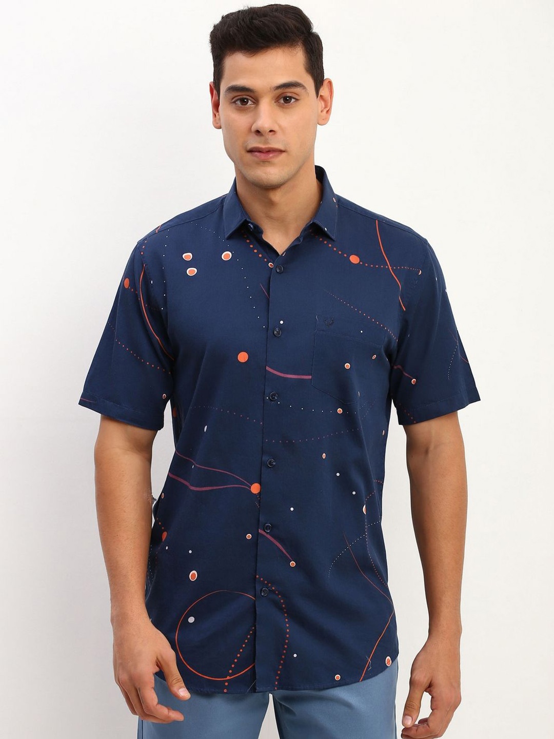 

Allen Solly Men Slim Fit Opaque Printed Casual Shirt, Blue
