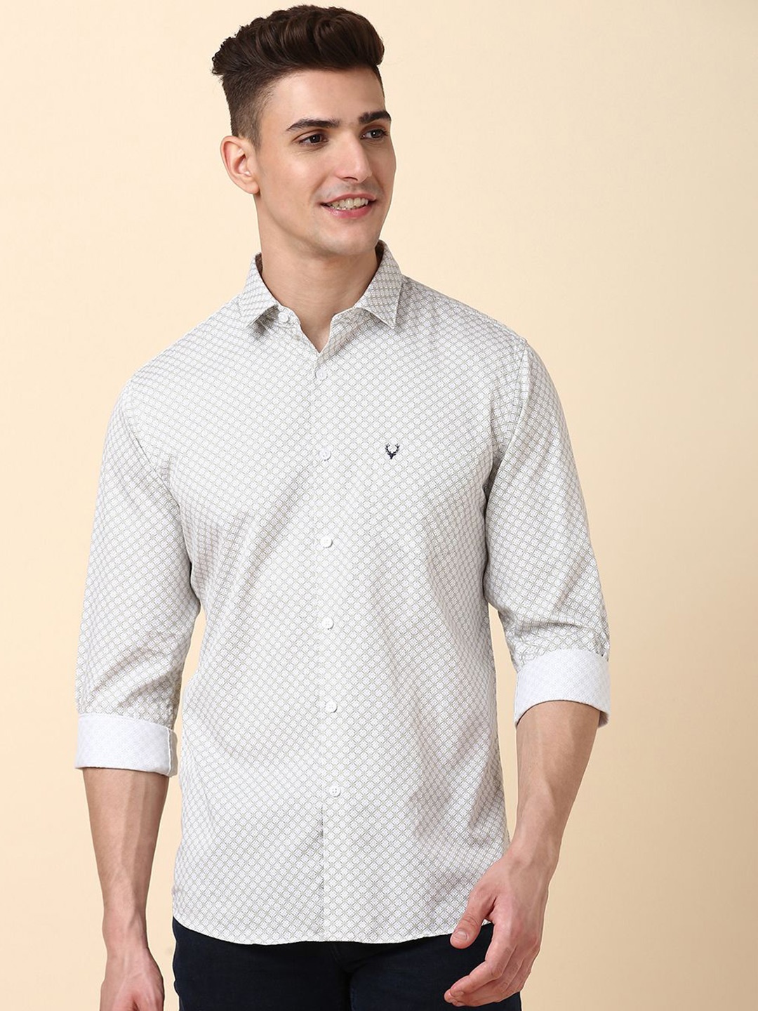 

Allen Solly Men Slim Fit Opaque Printed Casual Shirt, Grey