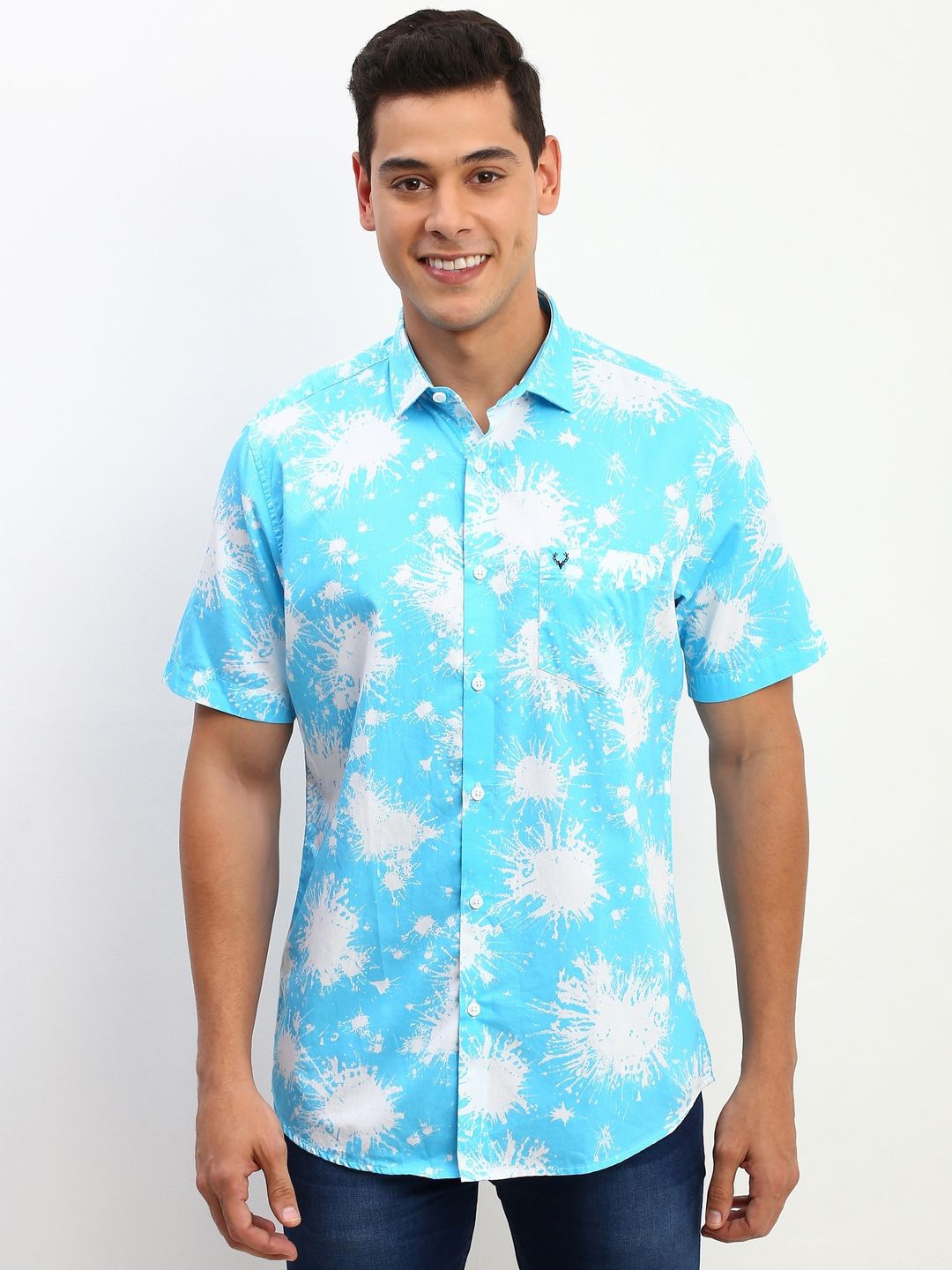 

Allen Solly Men Slim Fit Floral Opaque Printed Casual Shirt, Blue