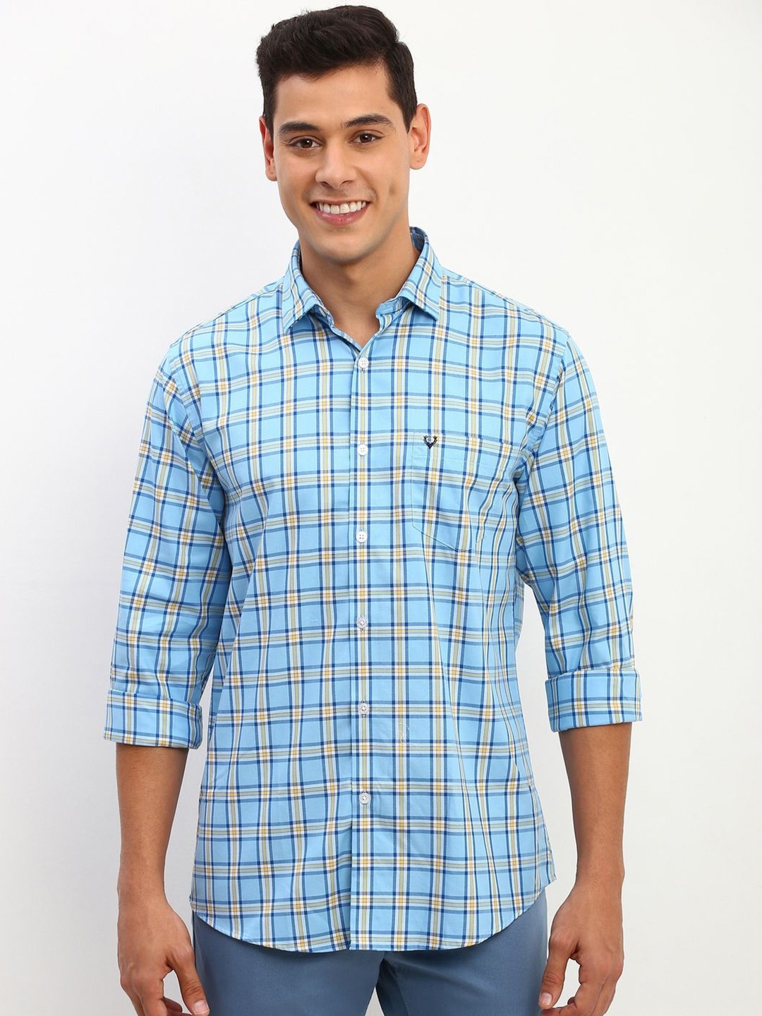 

Allen Solly Men Slim Fit Opaque Checked Casual Shirt, Green