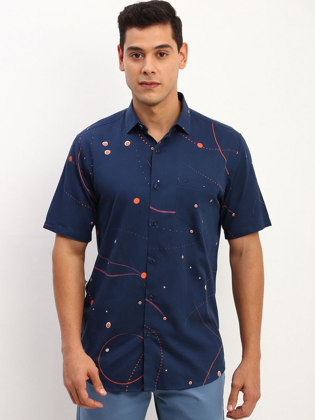 

Allen Solly Men Slim Fit Opaque Printed Casual Shirt, Blue