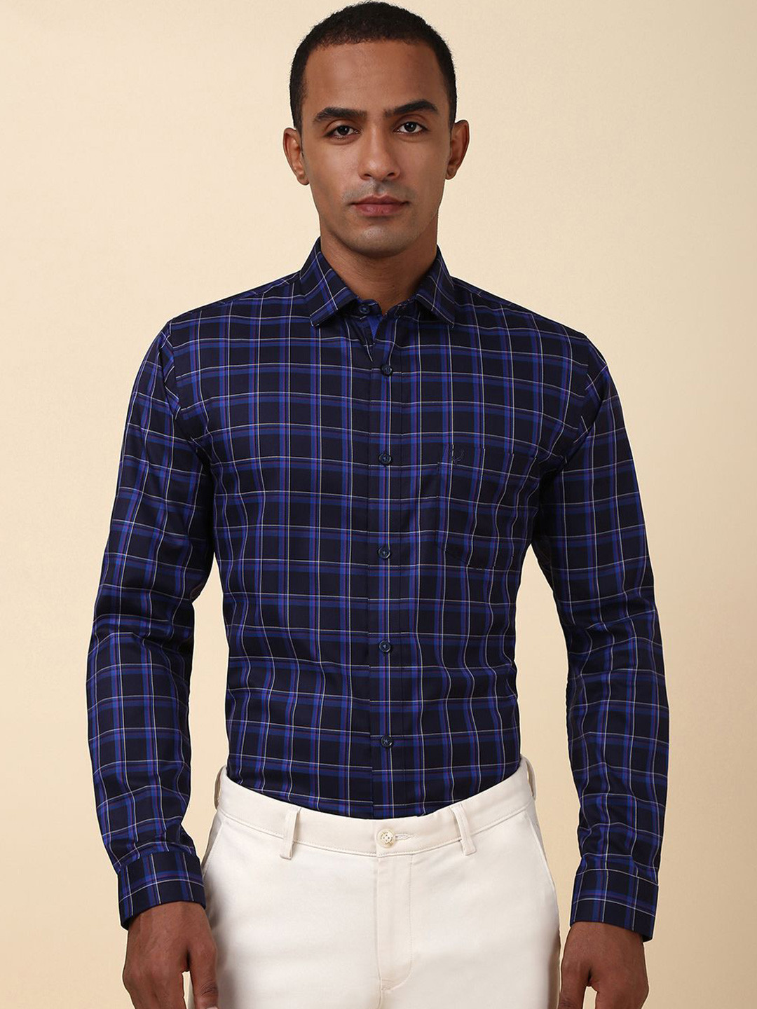 

Allen Solly Men Slim Fit Opaque Checked Formal Shirt, Navy blue